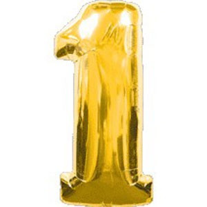 Качество! Праздничный фольгированный шар Цифра "1", Золото, высота 90 см, фото 1
