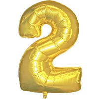 Качество! Фольгированный надувной шар Цифра "2", Золото, высота 90 см
