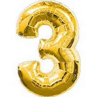 Качество! Фольгированный воздушный шар Цифра "3", Золото, высота 90 см