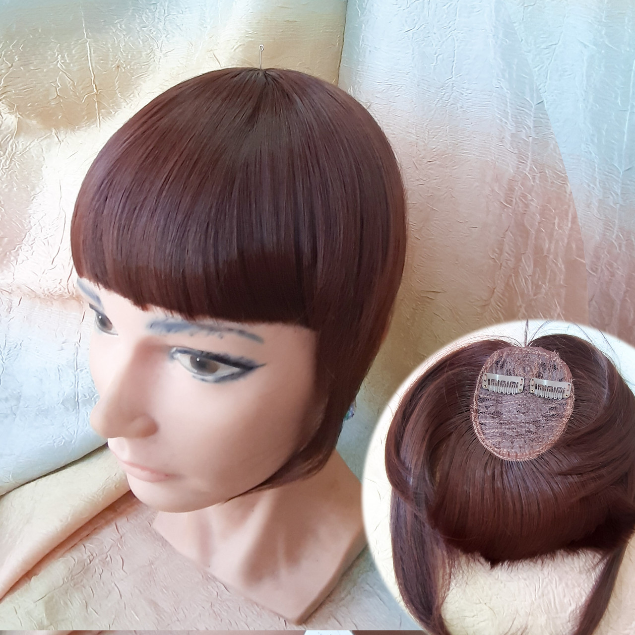 Чілка чубчік накладна на застібках (кліпсах) темно-мідний 10-028-131, фото 1