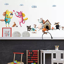 Наклейка на стіну, наклейка в дитячий сад, в дитячу "Домашні тварини на прогулянці" 55см*128см (лист 50*70см), фото 3