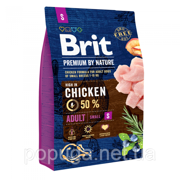 Корм Brit Premium Adult S для дорослих собак маленьких порід, 3 кг