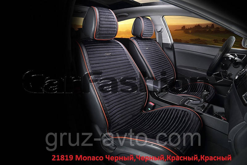 Накидки на сидіння CarFashion/Модель: MONACO FRONT чорний, чорний — червоний, червоний (21819)