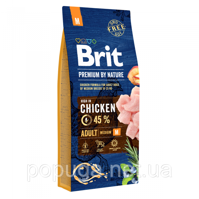 Корм Brit Premium Adult M для дорослих собак середніх порід, 15 кг