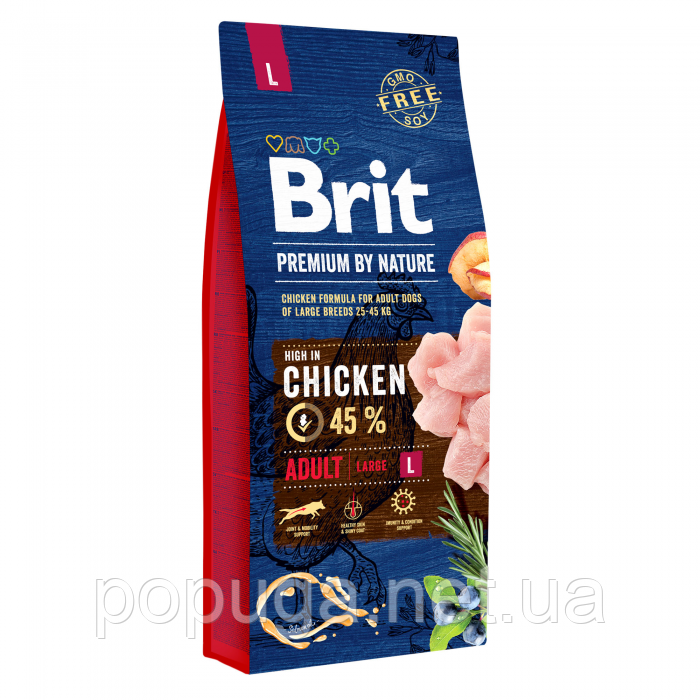 Корм для дорослих собак великих порід Brit Premium L, 15 кг