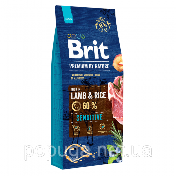 Корм Brit Premium Lamb & Rice гіпоалергенний для собак з чутливим травленням (ягнятко/рис), 15 кг