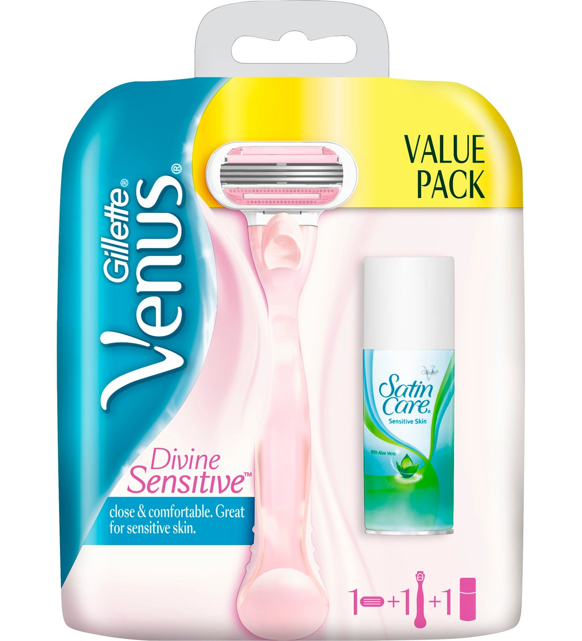 Подарунковий набір для жінок Gillette Venus Divine Sensitive (верстат + гель Satin Care 75 мл) 01177