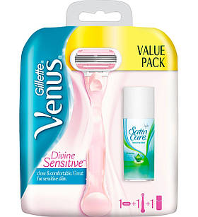 Подарунковий набір для жінок Gillette Venus Divine Sensitive (верстат + гель Satin Care 75 мл) 01177