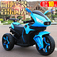 Дитячий електромобіль Мотоцикл M 3965 EL-4, Mercedes, EVA колеса, Шкіряне сидіння, синій