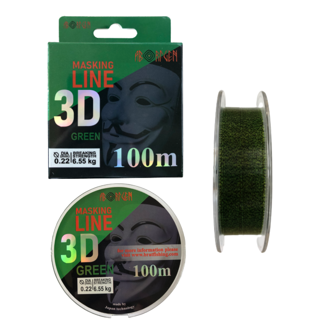 

Волосінь 3D ABORIGEN GREEN MASKING 100м 0,22мм, Зелёный