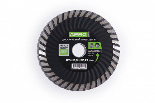 

Диск алмазный 230 мм APRO 22-24% Турбоволна (железобетон)