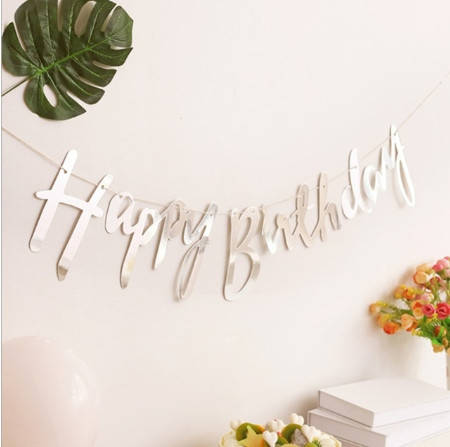 

Бумажная гирлянда Happy Birthday серебро прописью, 1,5 метра