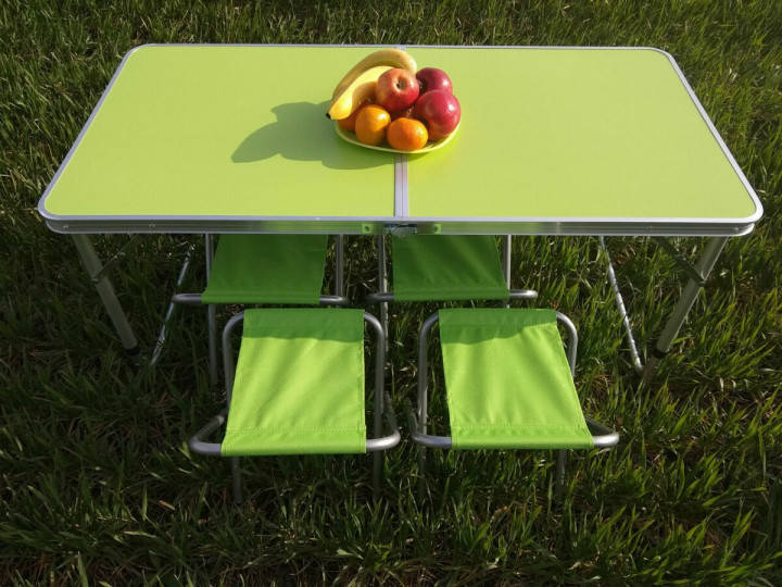 

Стол для пикника усиленный с 4 стульями Folding Table 120х60х55/60/70 зелёный