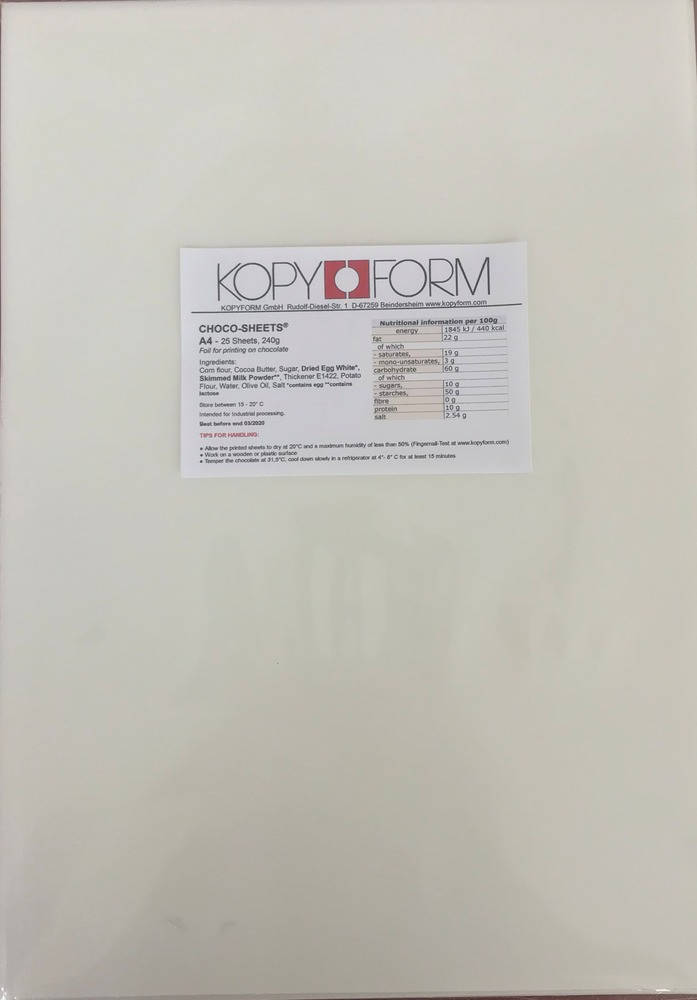 

Бумага шокотрансфер для шоколада KopyForm Choco Sheets A4 25 sheets