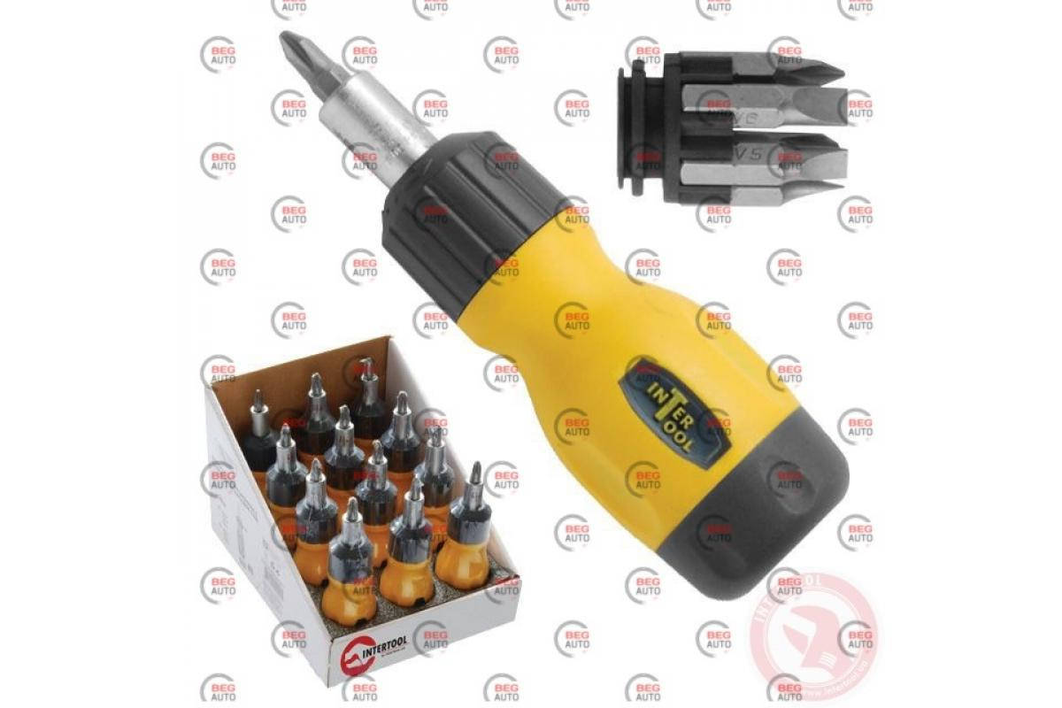 

Отвертка с битами 6 шт CrV трещоточная MINI (вакуумн. у-ка)