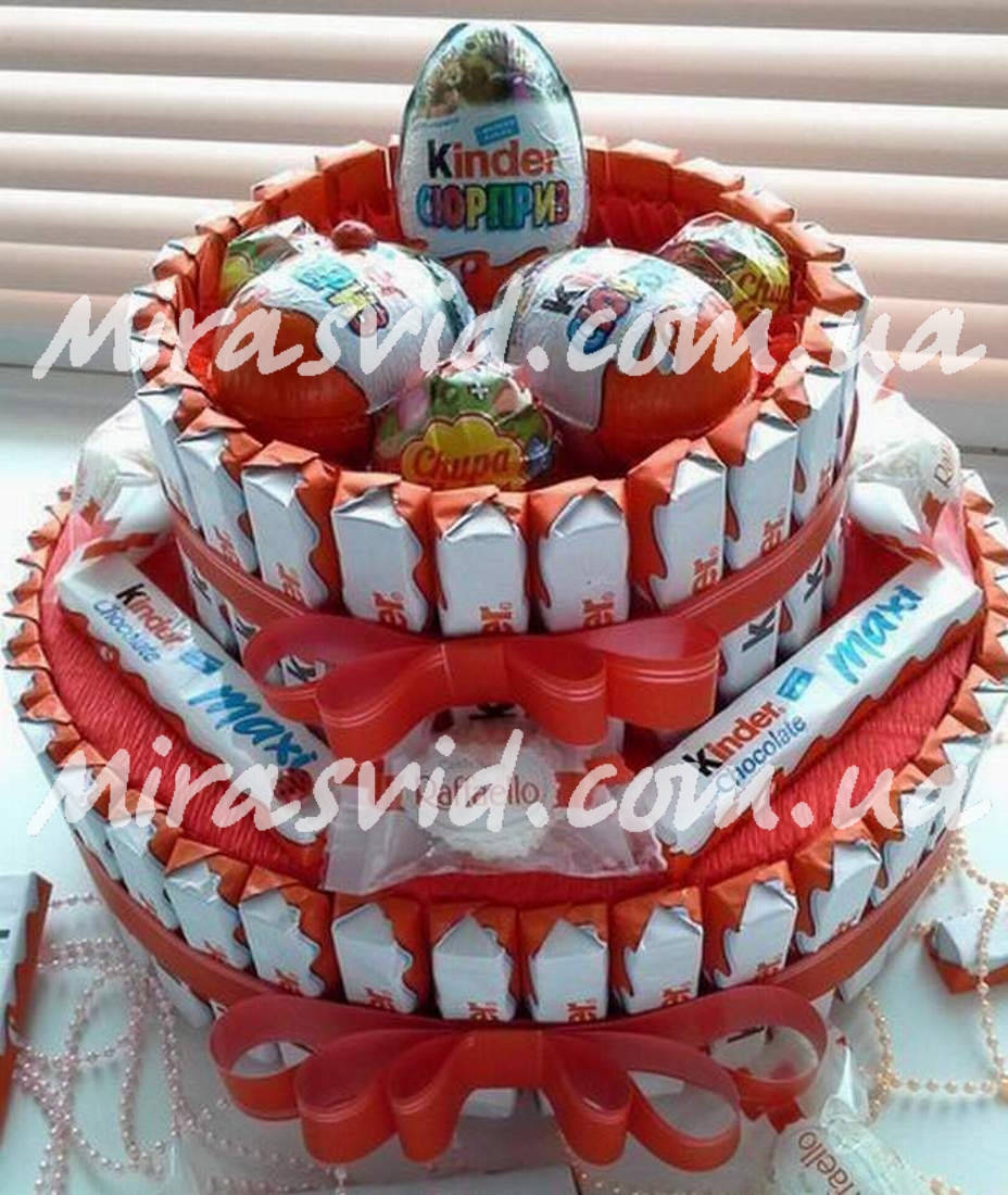 

Торт из шоколадок Kinder и шоколадных яиц Kinder Сюрприз