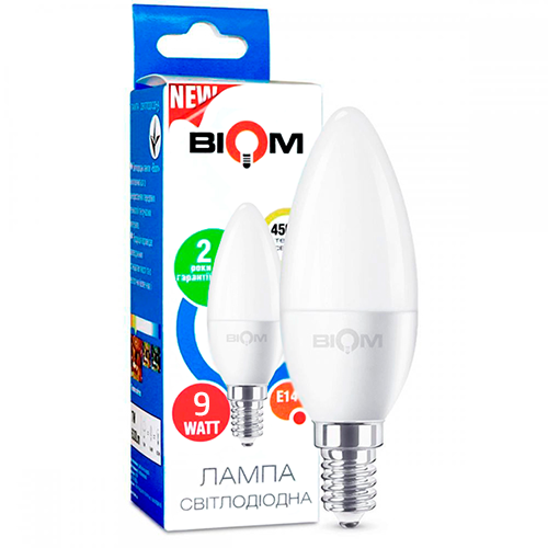 

Светодиодная лампа BIOM BT-589 С37 9W E14 4500K (Свеча)