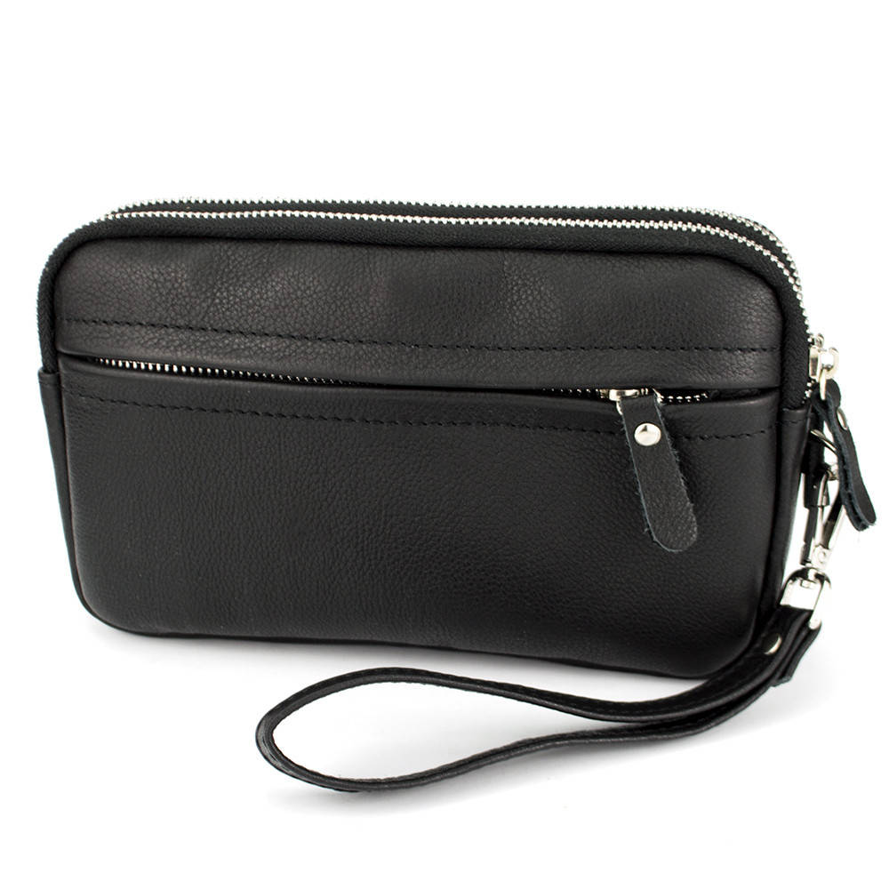 

Клатч кожаный мужской на 2 молнии Handycover HC0019 черный