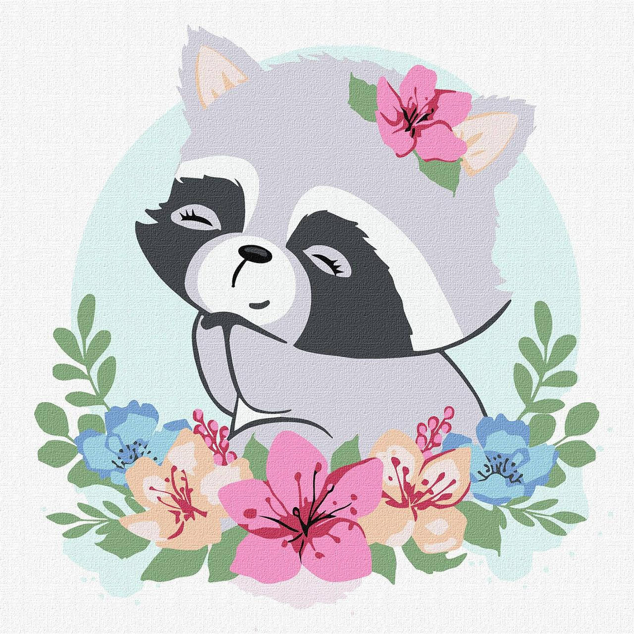 

Картина по номерам. "Квітковий єнот" KHO6010 30х30см