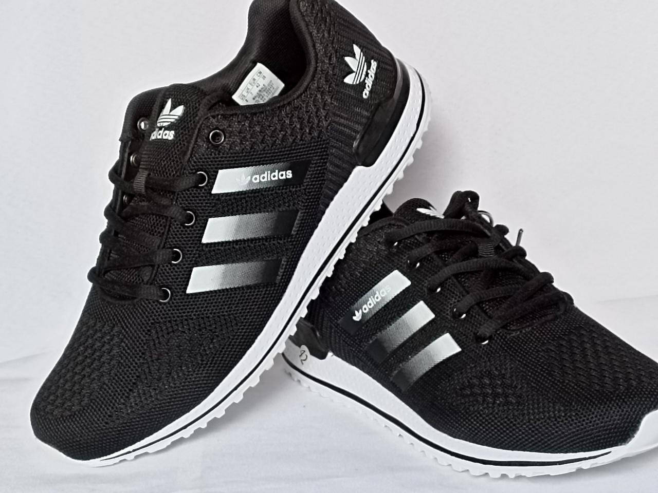 

Кроссовки мужские Adidas черные с белым сетка, Черно-белый