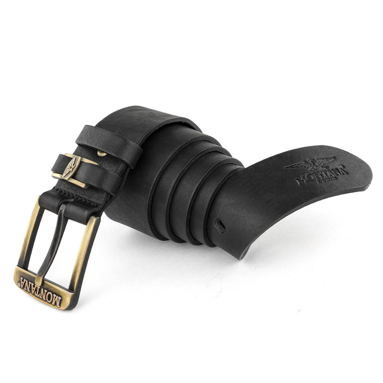 

Мужской кожаный ремень с красивой пряжкой Монтана Montana 52 (130), Черный