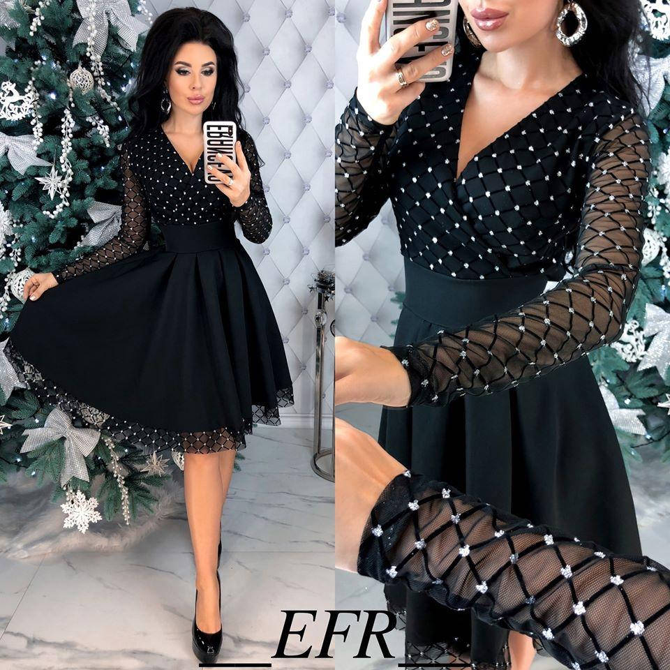 

Платье женское нарядное вечернее золотая черная сетка в квадратик бархатный