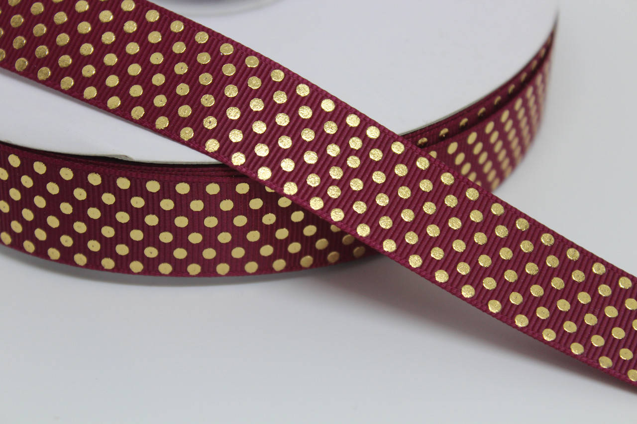 

Репс темно-бордовый в золотой горох, 25 мм