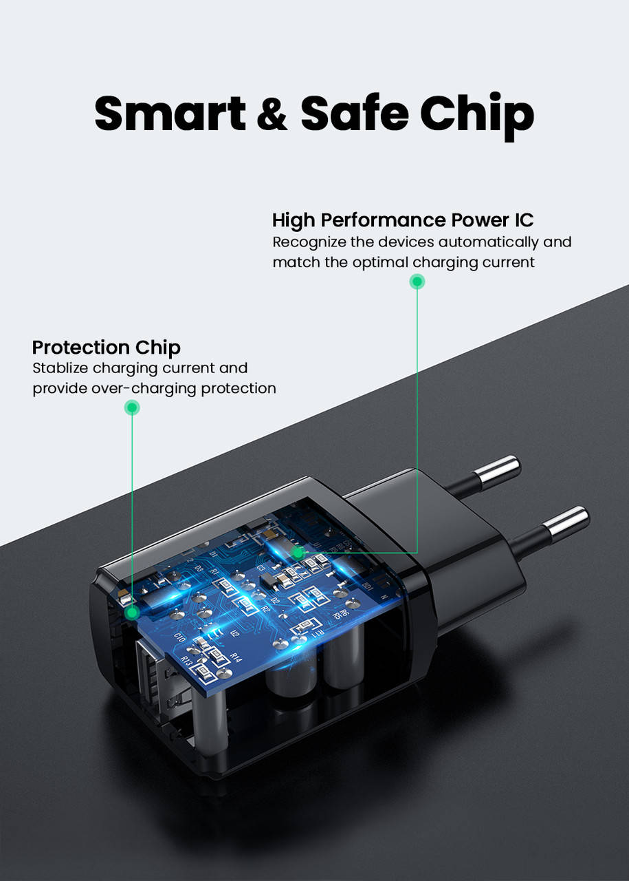 

USB cетевое зарядное устройство 5V 2.1A Ugreen ED011 Зарядное устройство, Черный