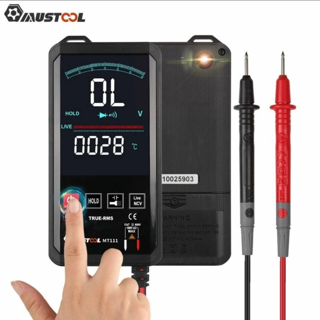 

Mustool MT111 мультиметр с цветным LCD сенсорным экраном /измерение T-RMS , NCV / фонарик / AAA 2xl.5V
