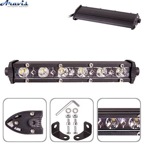 

Дополнительные светодиодные фары LED WLP-18L6 6Led*3W 180*28*45 18W 6000K дальний, Черный