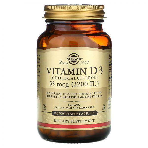 

Витамин D 3, 55 mcg (2200 IU), Solgar США, 100 капс стекло