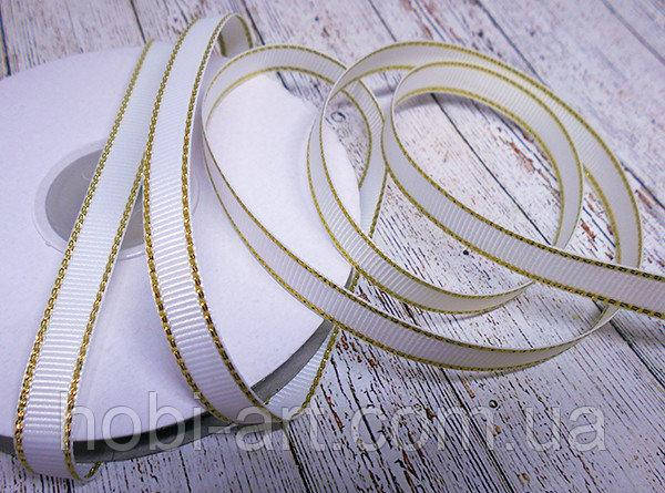 

Стрічка репсова 9 мм, з золотистим люрексом №08 біла