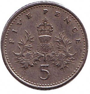 

Монета 5 пенсов. 1990,96,97 год, Великобритания.(В)