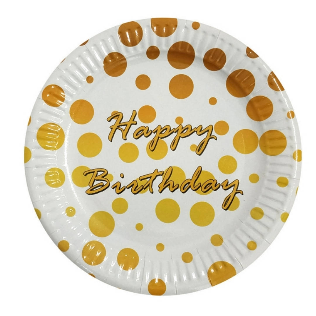 

Тарелки "Happy birthday горошек золотой" (18,0 см)(10шт/уп)