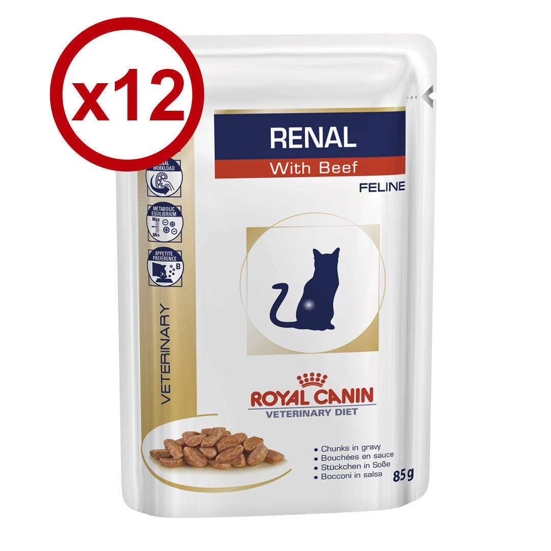 

Royal Canin Renal Feline 85гр *12шт паучи с говядиной -диета при почечной недостаточности у кошек