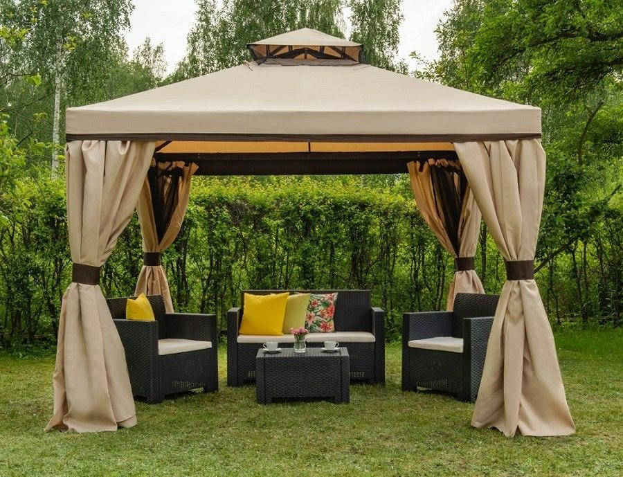 

Садовый павильон с москитной сеткой и шторами Valencia 3x3m крем