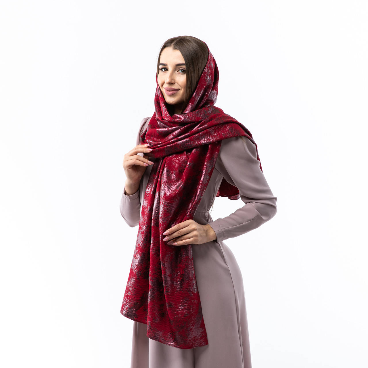 

Шарф шифоновий з напиленням 190х70см Бордовий