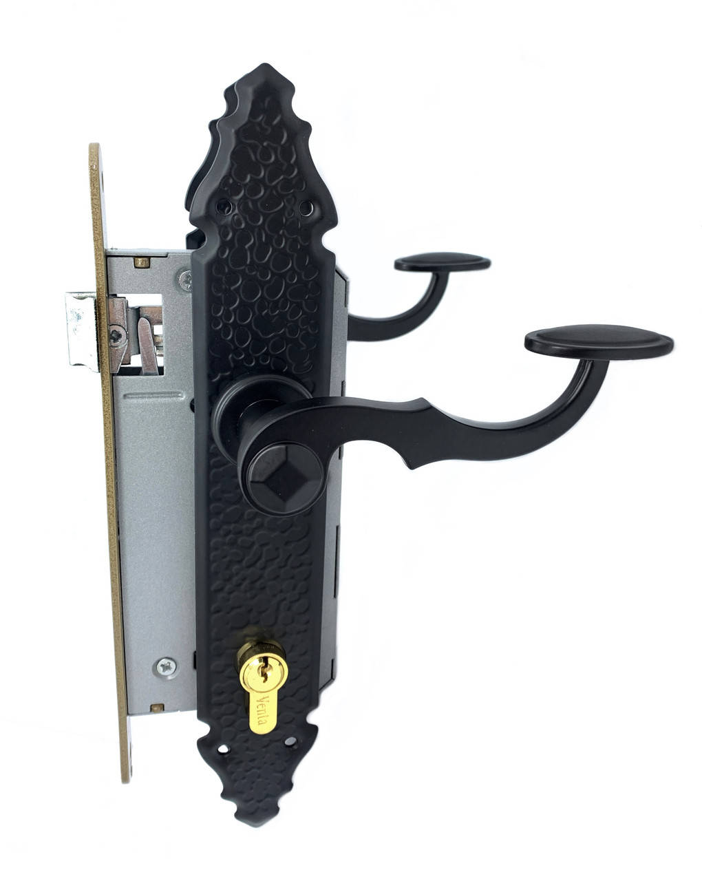 

Врезной замок с ручками под ковку для входных дверей "IGA" черного цвета