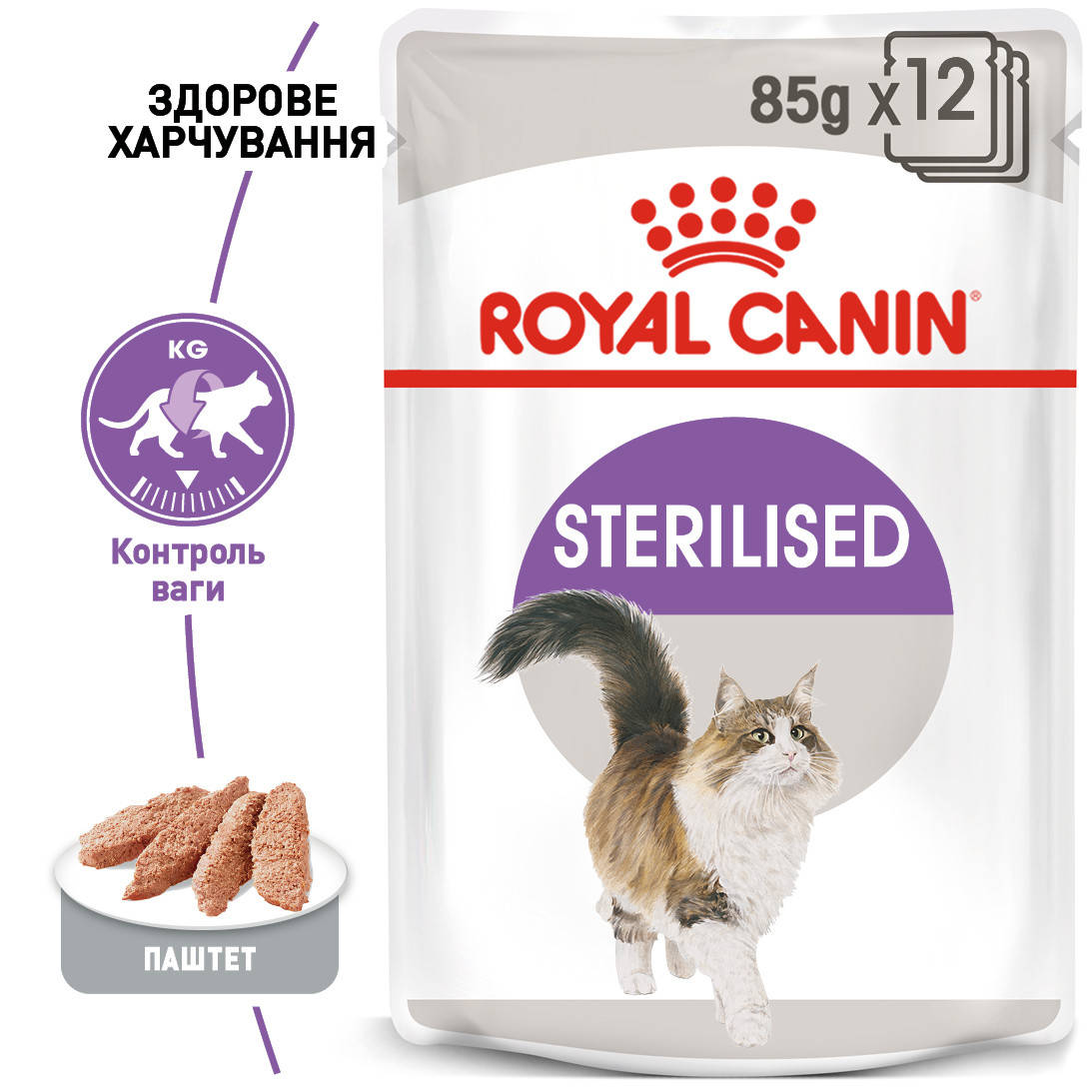 

Влажный корм Royal Сanin Sterilised для стерилизованных кошек (паштет)0,085КГ 12шт