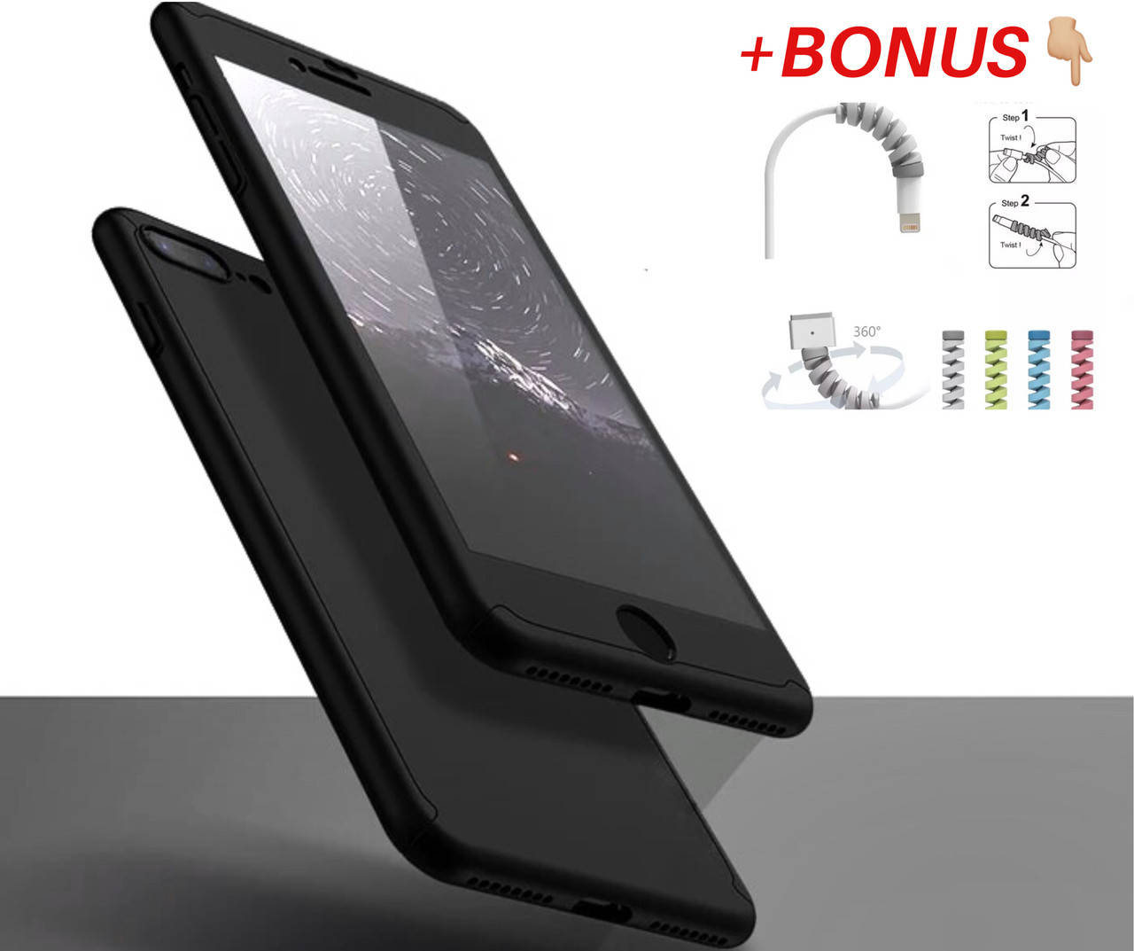 

Чехол для Iphone 7 plus/8 plus стекло 360 градусов, black matte, Черный