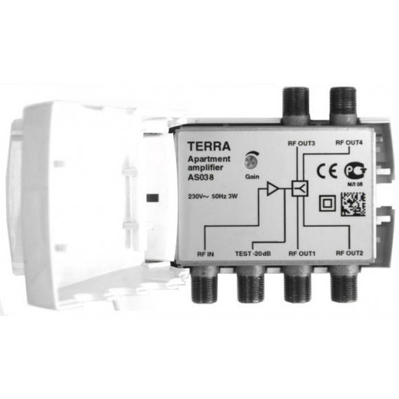 

Усилитель ТВ сигнала TERRA AS038 квартирный для тв антенны
