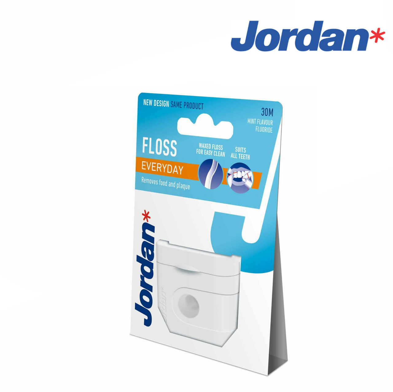 

Зубная нить Jordan Everyday floss с фтором, мятой, двухслойным покрытием воском, 50 м