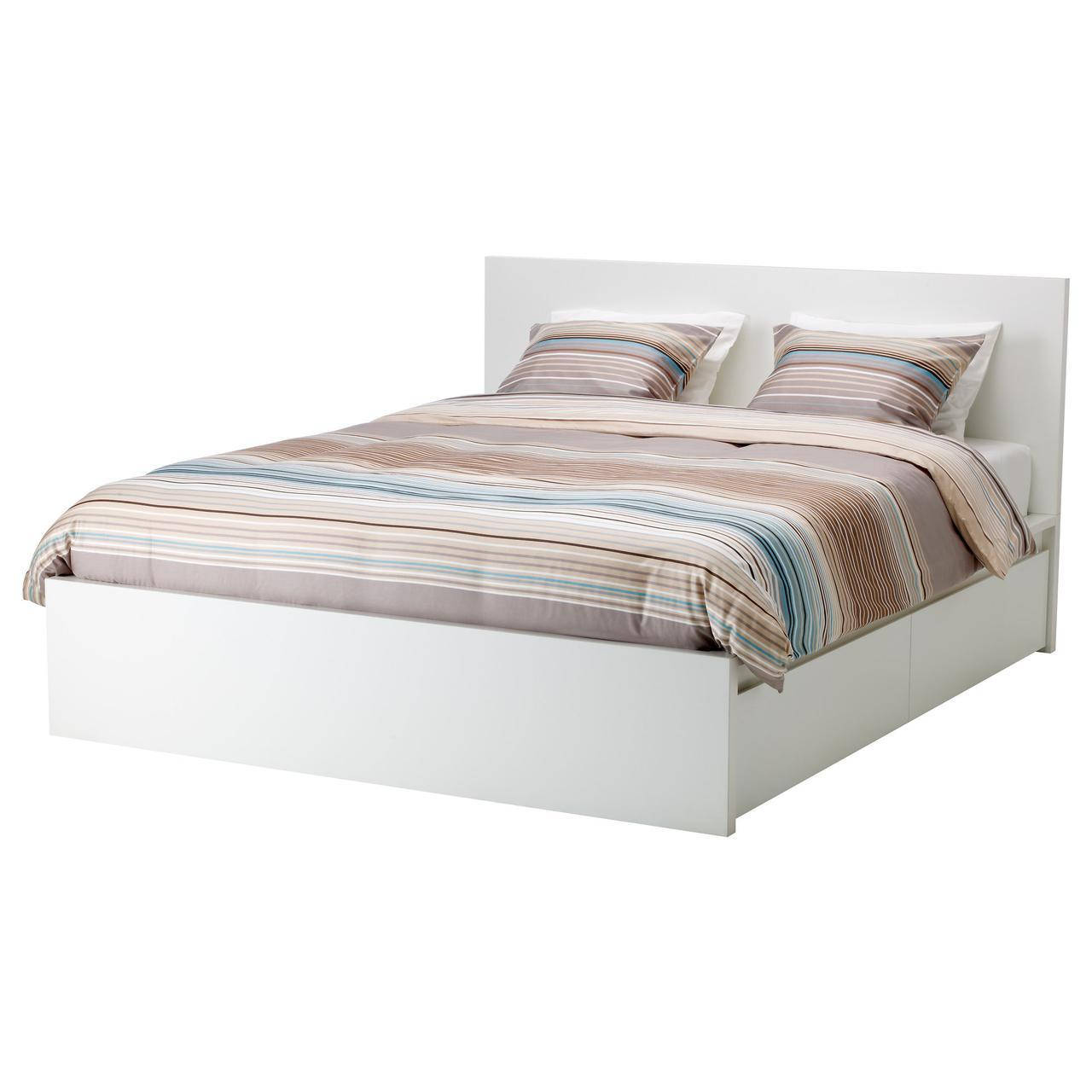 

IKEA MALM (790.192.28) Кровать, высокая, 4 контейнера, белый витраж, Luroy