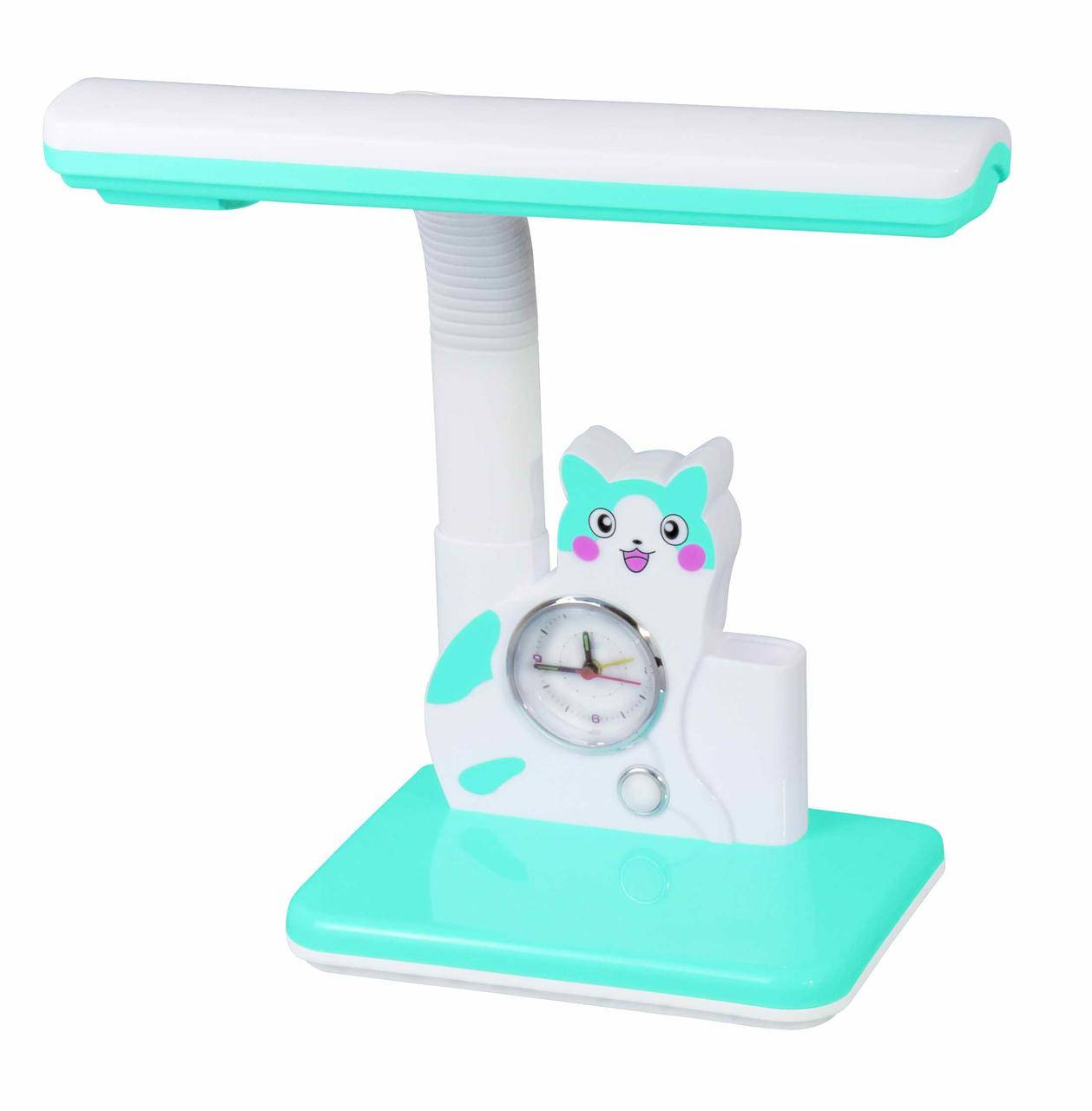 

Настольная лампа Tinko 30093 голубая с часами, школьная, Голубой