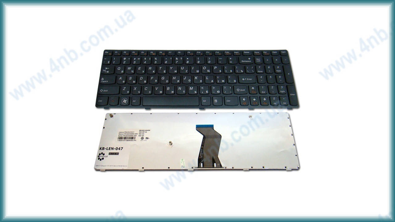 

Клавиатура для ноутбука LENOVO IdeaPad B570 B575 B580 B590 V570 V575 Z570 Z575 BLACK FRAME BLACK RU, Черный