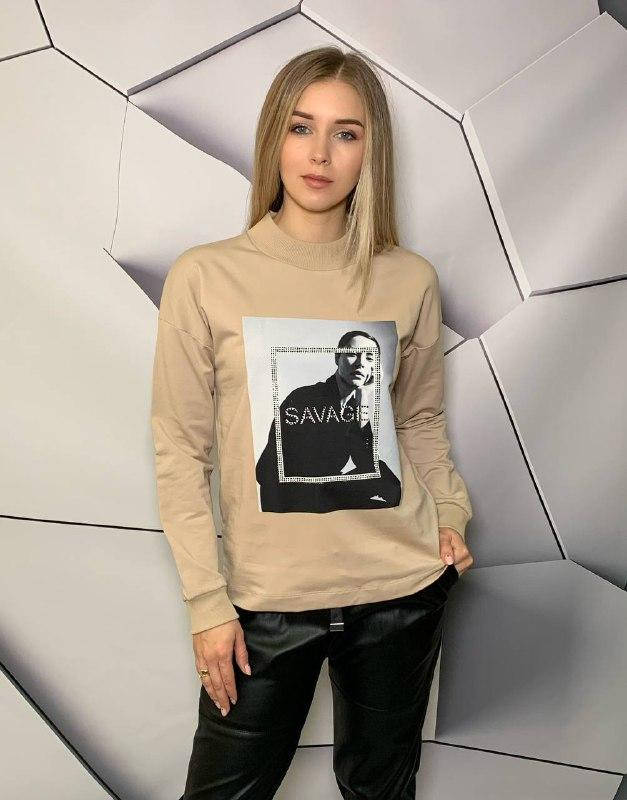 

Кофта женская бежевая с принтом SOGO Турция, Бежевый