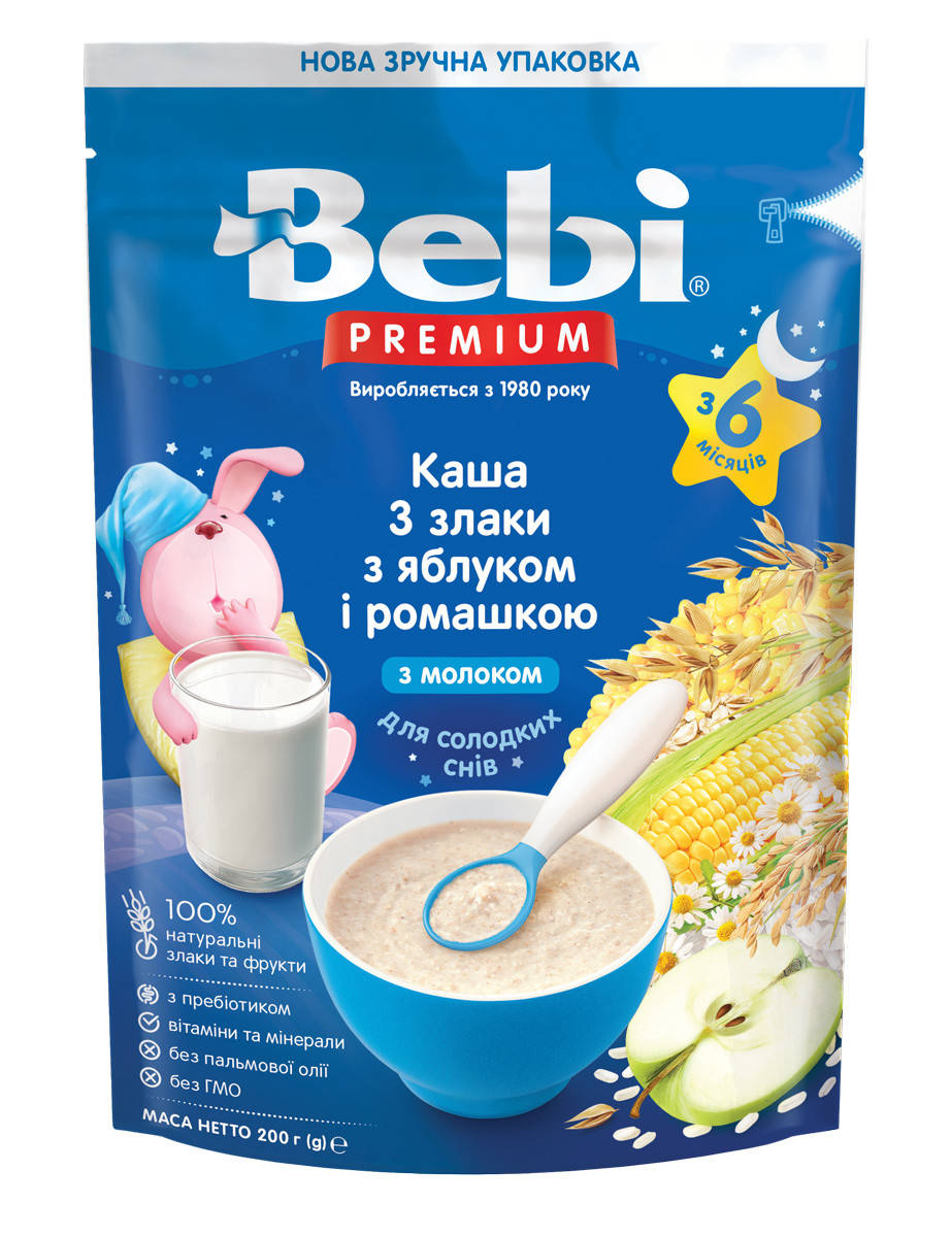 

Каша молочная 3 злака с яблоком и ромашкой Bebi Premium, 200 г