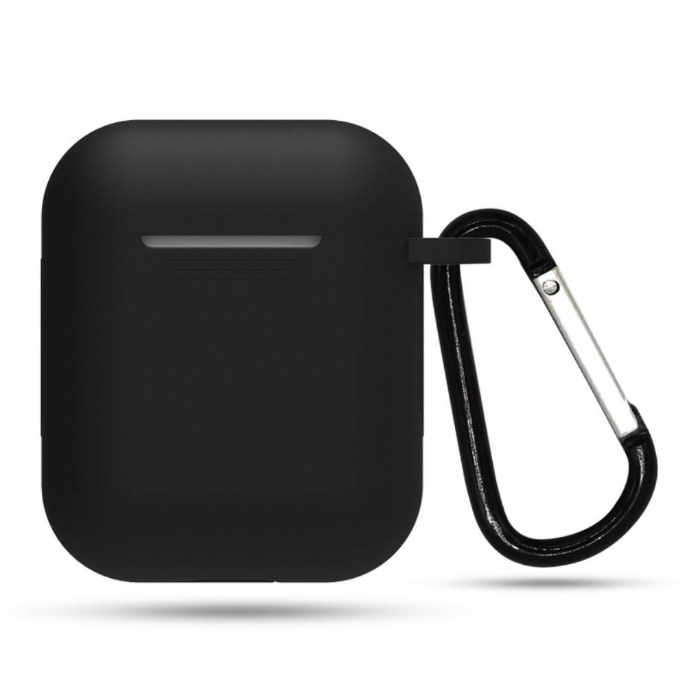 

Силиконовый чехол для наушников на Apple AirPods 1-2 + карабин, Черный