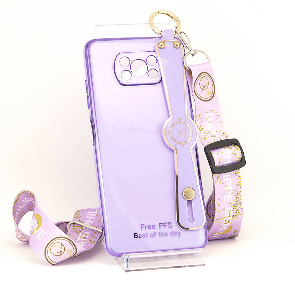 

Чехол Luxury для Xiaomi Poco X3 / X3 Pro бампер с ремешком Purple, Сиреневый