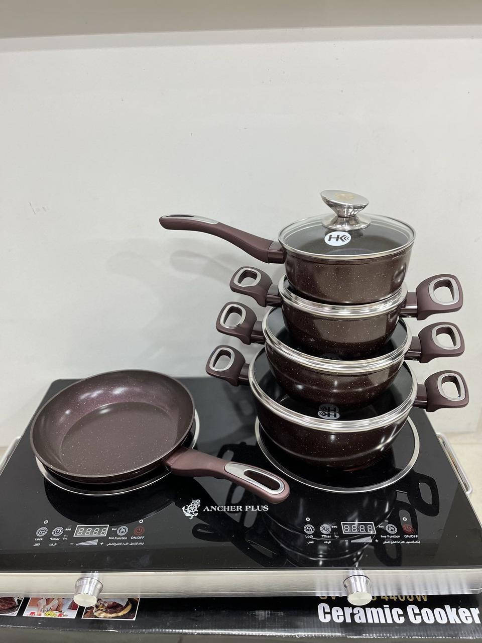 

Набор кастрюль со сковородой для кухни гранит круглый ( 9 предметов) НК-313 кофе